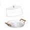 Basicwise Plastic Cake Stand with Clear Flat-Top Cover and Gold Handles Ribbed Serving Tray for Cupcakes Fruits Salads and Desserts Transparent Table Display for Parties and Events